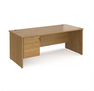 Maestro 25 straight desk 1800mm x 800mm with 2 drawer pedestal - oak top with panel end leg