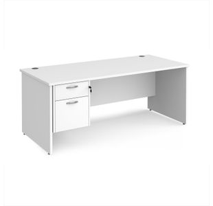 Maestro 25 straight desk 1800mm x 800mm with 2 drawer pedestal - white top with panel end leg