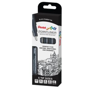 Pentel Pointliner Assorted Sizes Black (Pack of 5) YS20P/5-A