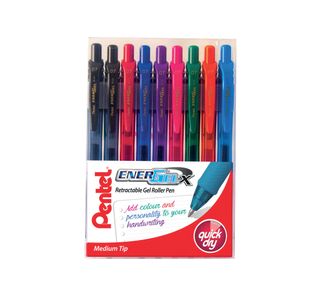 Pentel EnerGel Retractable Pen Medium Assorted (Pack of 9) YBL107/9-MIX