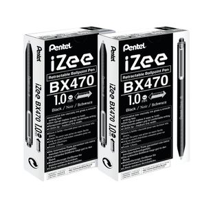 Pentel iZee Retractable Ballpoint Pen 1.0mm Black (Pack of 12) 2For1