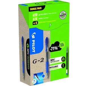 Pilot G-207 Retractable Gel Rollerball Pen 0.7mm Tip 0.39mm Line Blue Greenpack (Pack 12 + 12 Refills) - WLT556183