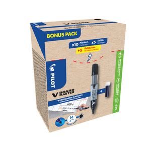 Pilot V-Board Master Drywipe 10 Mkr + 10 Rfls Blk Pack of 20WLT556275