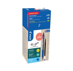 Pilot G-2 Plus Begreen Greenpack Gel Ink Rollerball Medium Blue with 6 Refills (Pack of 12) WLT55618