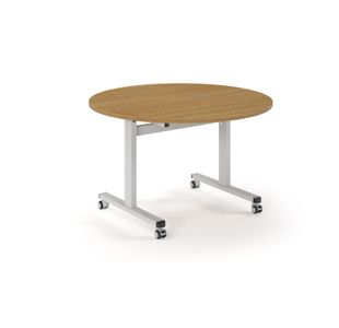 Pro Flip Circular Table 1200 Dia, White, Oak Top