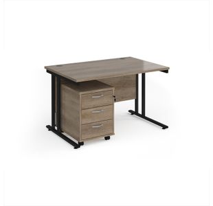 Maestro 25 straight desk 1200mm x 800mm with black cantilever frame and 3 drawer pedestal - Nebraska Oak