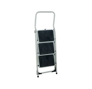 Folding Step Stool 3 Tread High Back White Aluminium 402791
