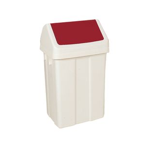 Plastic Swing Top Bin 50 Litre White With Red Lid 330352