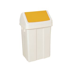 Plastic Swing Top Bin 50 Litre White with Yellow Lid 330353