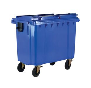 Wheelie Bin with Flat Lid 1100 Litre Blue (Dimensions: H1450xW1400xD1200mm) 377394