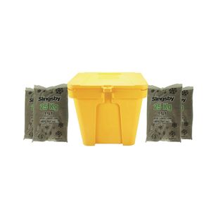 Heavy Duty Lockable Salt and Grit Bin Yellow 110L with Brown Rock Salt 395099