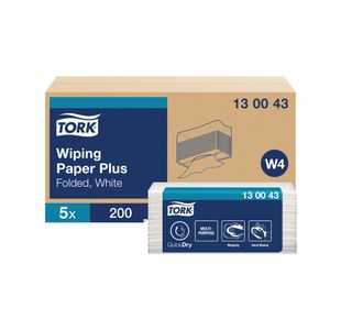 Tork W4 Wiping Paper + White 2-Ply 200 Sheets (Pack of 5) 130043