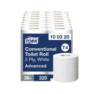 Tork T4 Conventional Toilet Paper Roll Advanced 2-Ply White 320 Sheets (Pack of 36) 100320