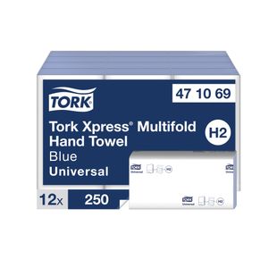 Tork Xpress Multifold Hand Towel 1-Ply H2 Blue 250 Sheets (Pack of 12) 471069
