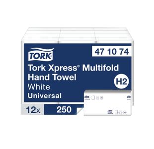 Tork Xpress Universal Multifold Hand Towel H2 1-Ply White 250 Sheets (Pack of 12) 471074
