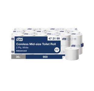 Tork T7 Coreless Mid-Size Toilet Roll Advanced 2-Ply White 900 Sheets (Pack of 36) 472199