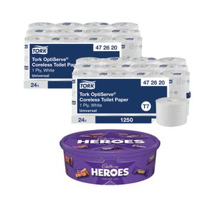 Tork OptiServe Coreless 1-Ply Toilet Roll x24 Buy 2 FOC Cadbury Heroes
