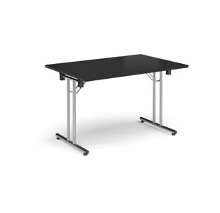 Rectangular folding leg table with chrome legs and straight foot rails 1200mm x 800mm - Black