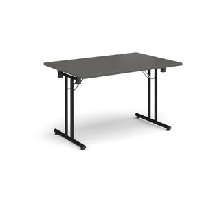 Rectangular folding leg table with black legs and straight foot rails 1200mm x 800mm - Onyx Grey