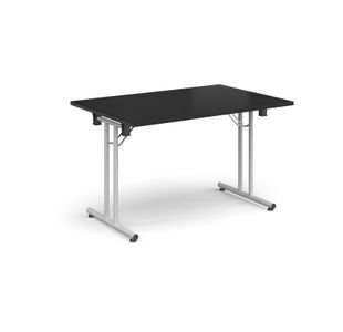 Rectangular folding leg table with white legs and straight foot rails 1200mm x 800mm - Black