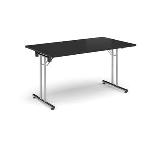 Rectangular folding leg table with chrome legs and straight foot rails 1400mm x 800mm - Black