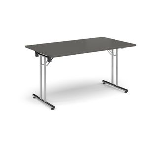 Rectangular folding leg table with chrome legs and straight foot rails 1400mm x 800mm - Onyx Grey