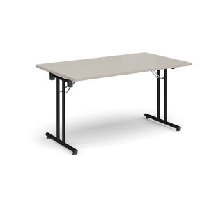 Rectangular folding leg table with black legs and straight foot rails 1400mm x 800mm - Light Grey
