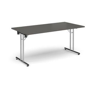 Rectangular folding leg table with chrome legs and straight foot rails 1600mm x 800mm - Onyx Grey