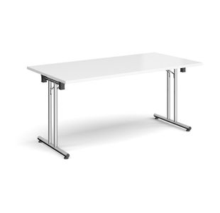 Rectangular folding leg table with chrome legs and straight foot rails 1600mm x 800mm - white