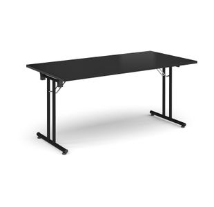 Rectangular folding leg table with black legs and straight foot rails 1600mm x 800mm - Black