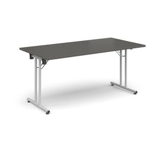 Rectangular folding leg table with white legs and straight foot rails 1600mm x 800mm - Onyx Grey