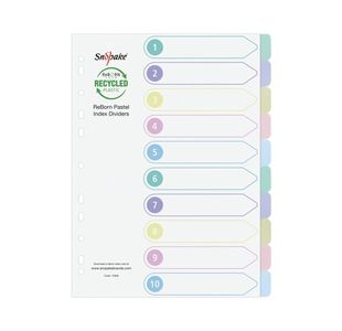 Snopake Reborn Ring Binder 10-Part Index Dividers A4 (Pack of 5) 15928