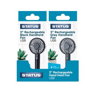 Status Recharge Handheld Fan 3In Black/Grey Pack of 10 MIXRHHFANSX10