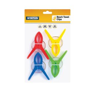 Status Multi Coloured Beach Towel Clip Assorted (Pack of 4) SCLIPBEACHTC