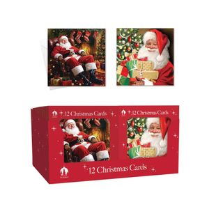 Traditional Boxed Santa Christmas Cards x12 Pack of 24 X9074B