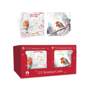 Boxed Robin/Holly Christmas Cards x12 Pack of 24 X9078B