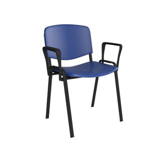 Taurus plastic meeting room stackable chair with fixed arms - blue with black frame