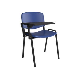 Taurus plastic meeting room chair with writing tablet - blue with black frame