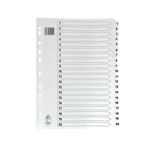 A4 White 1-20 Mylar Index Mylar Reinforced Tabs/Holes WX01531