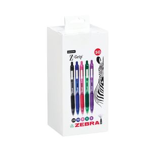 Zebra Z-Grip Retractable Ballpoint Pen Ast Pack of of 50 5024475027602