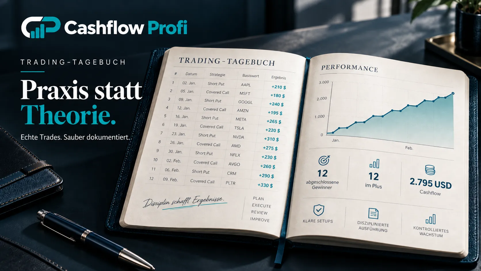Cashflow Profi Trading-Tagebuch – dokumentierte Trades und abgeschlossene Gewinner