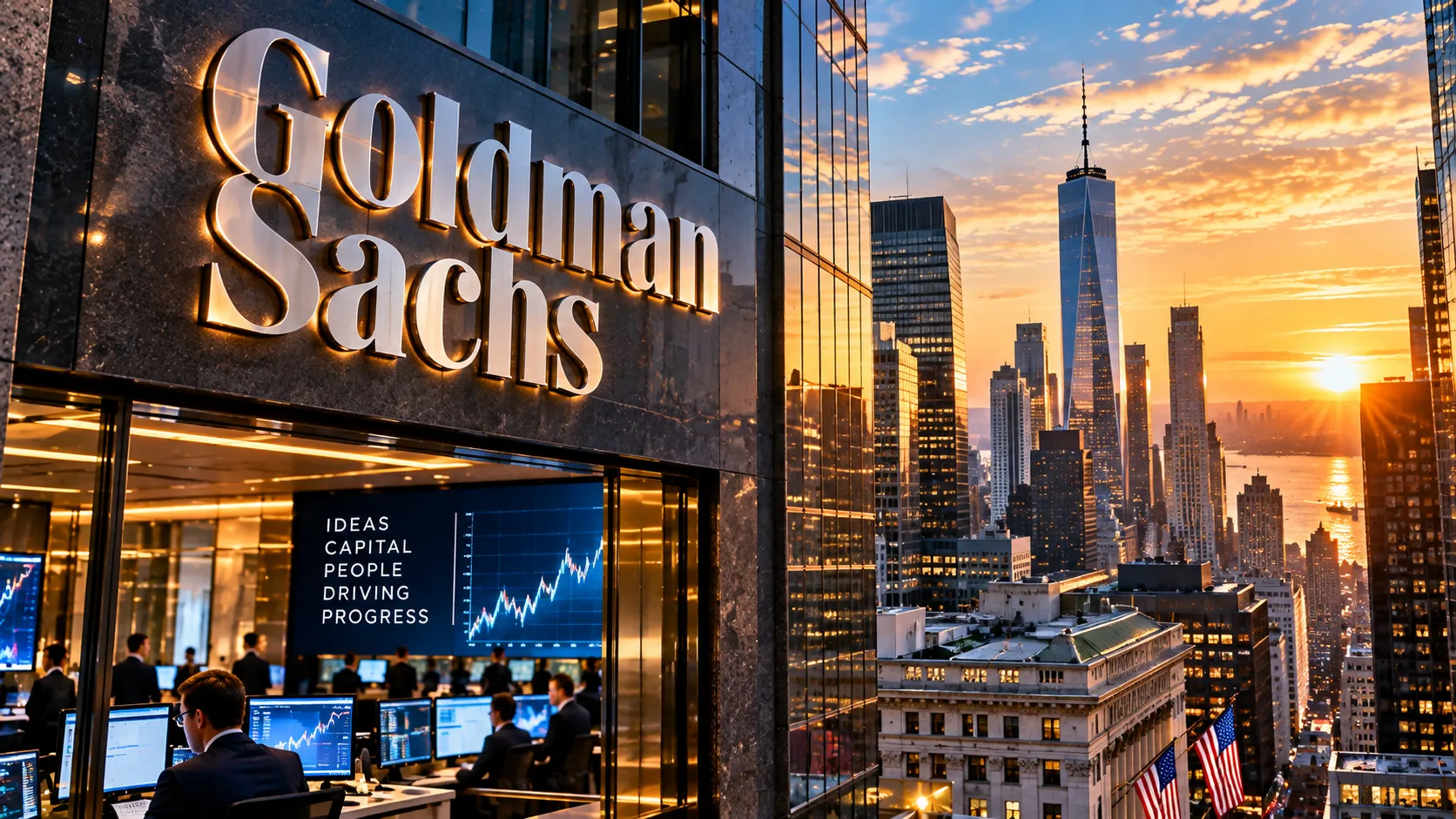 Goldman Sachs im Abendlicht von Manhattan