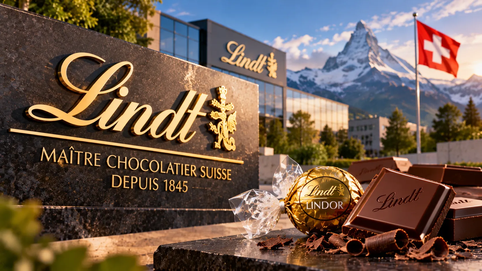 Lindt Schokolade vor alpiner Kulisse