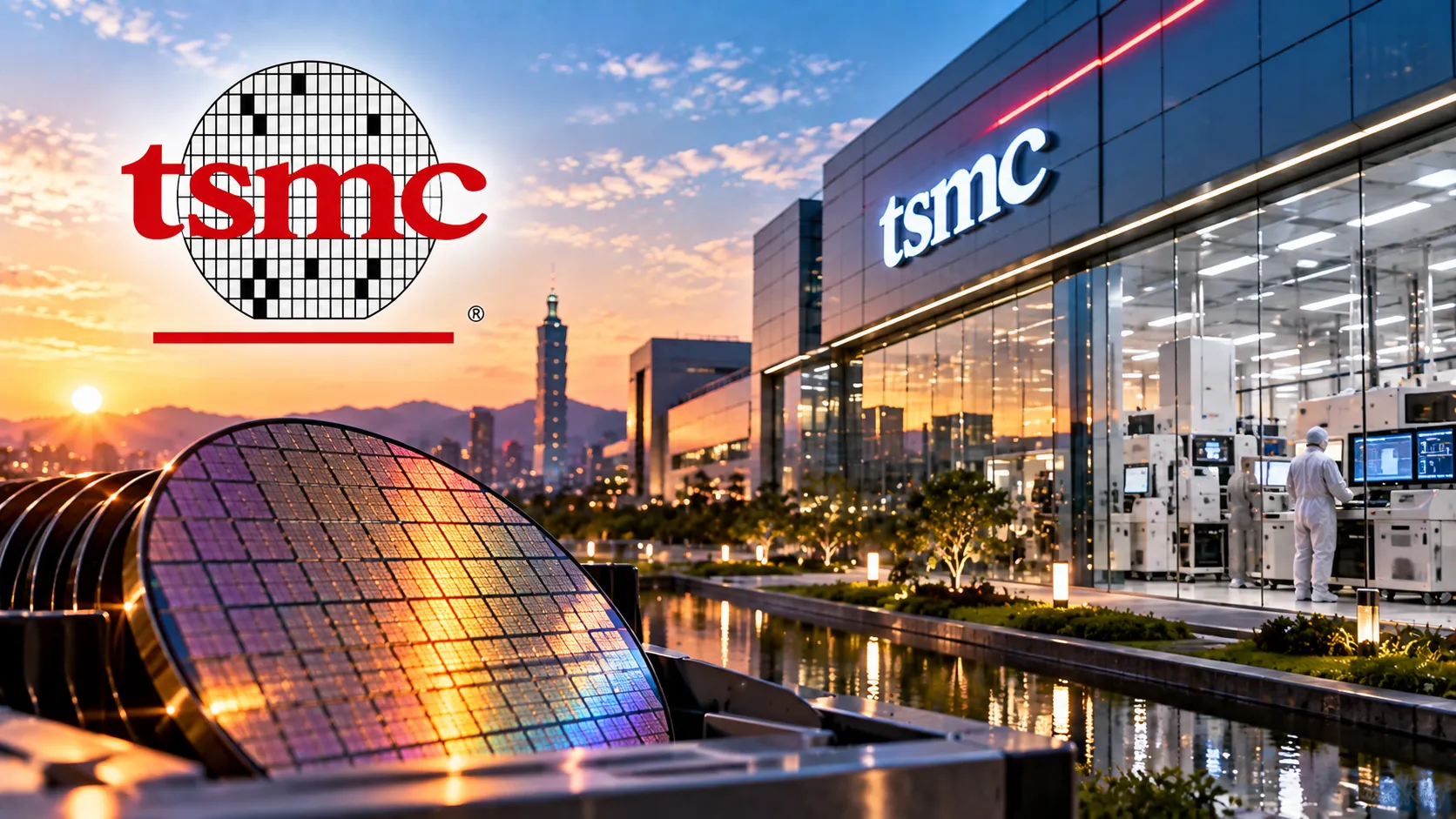 TSMC Campus bei Sonnenuntergang