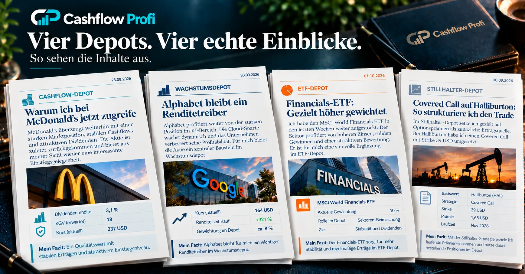Cashflow Profi Börsenbrief – vier Depots mit echten Einblicken in aktuelle Inhalte