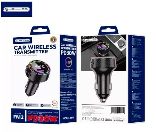 Adaptateur allume cigare bluetooth et transmetteur FM USB-A X2 voiture (3.1A) JELLICO FM2 AR0023250